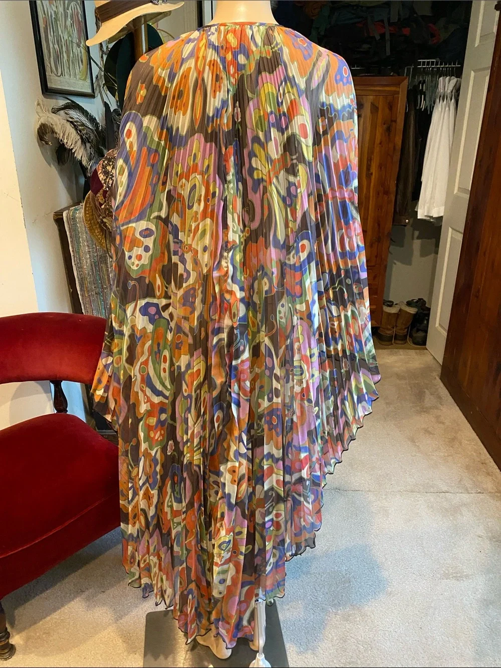 The Hippie Shake Multi-Color Butterfly Pleated Cape Coat - Picture 3 of 7